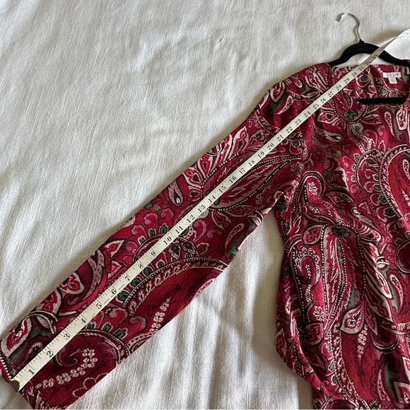J Jill Blouse Womens L Red Paisley Long Sleeve Button Cuff Boho Floral Office - Picture 8 of 13